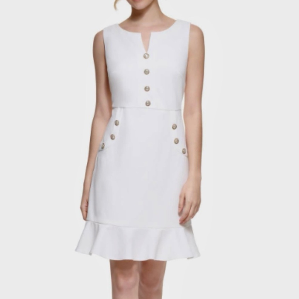 Karl Lagerfeld White Button-Detail sleeveless fit and flare Mini Dress, Size 2